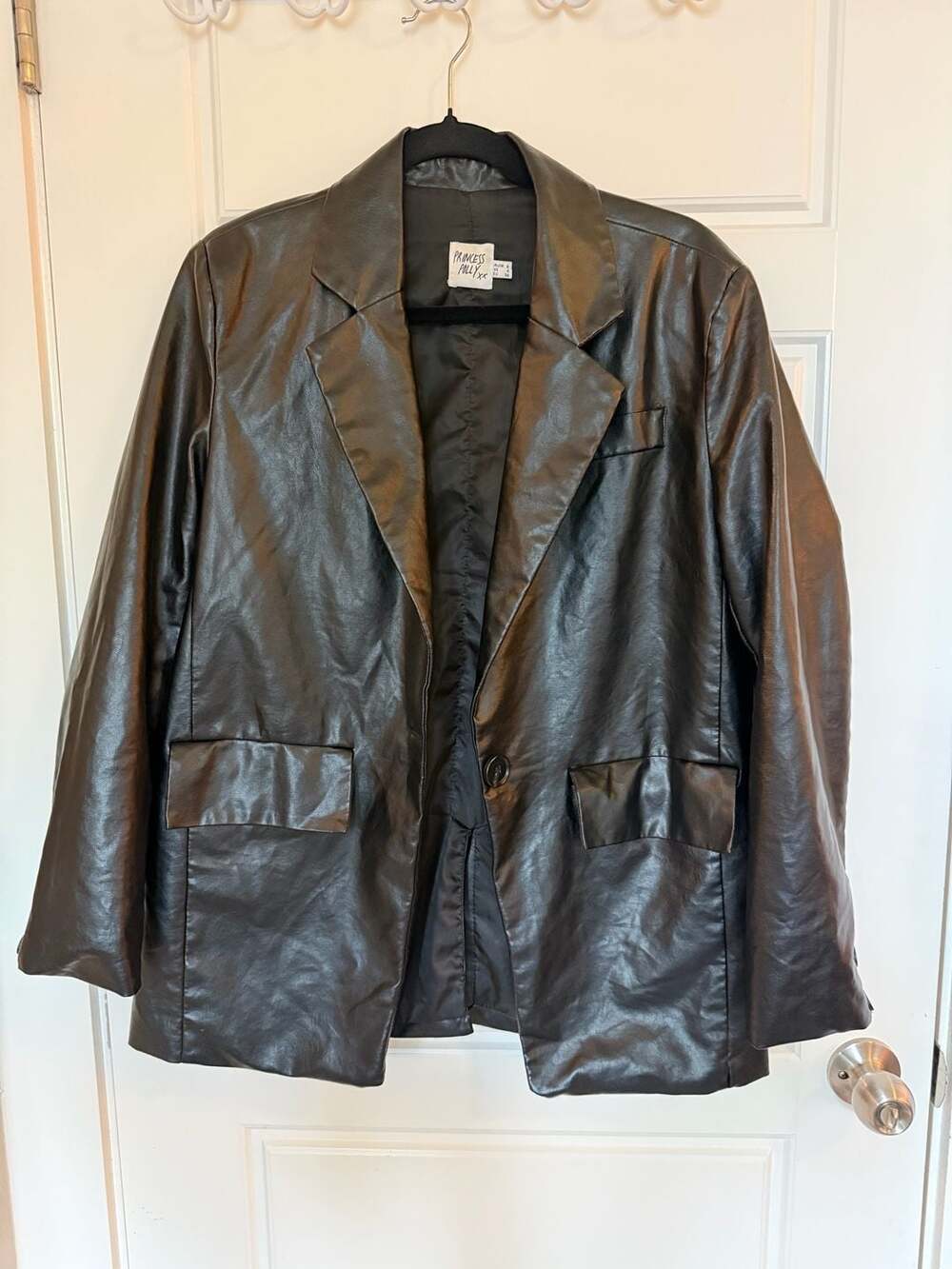 Princess Polly Ellen Faux Leather Blazer Black Size 4 Oversized Notch Lapel